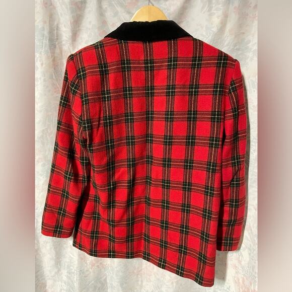 Vintage 80s/90 Red Plaid Wool Blend Blazer Velvet Collar Women's 10/Medium - Picture 3 of 3